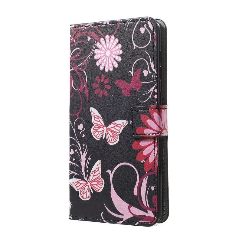 Flip Cover Samsung Galaxy A30 Lyseblå Sommerfugle Og Blomster