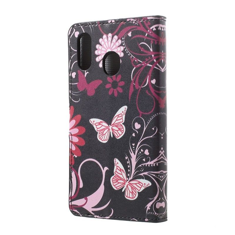 Flip Cover Samsung Galaxy A30 Lyseblå Sommerfugle Og Blomster