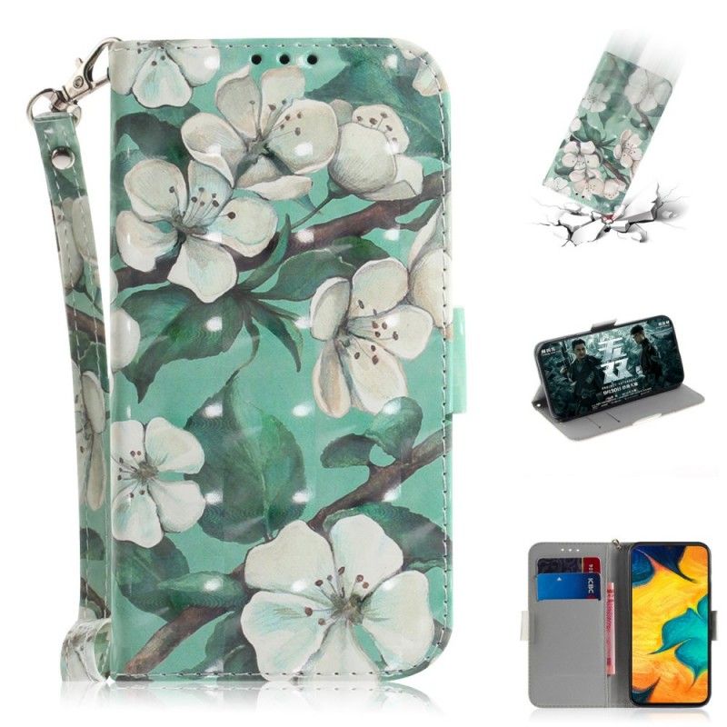 Flip Cover Samsung Galaxy A30 Mobilcover Blomstrende Gren Med Rem