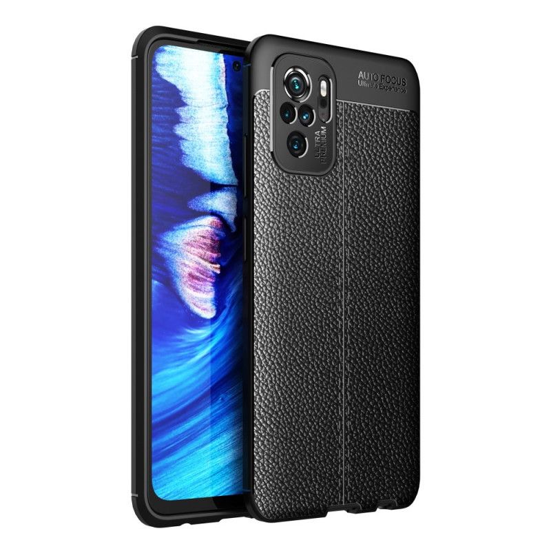 Cover Xiaomi Redmi Note 10 / Note 10S Sort Dobbeltlinjet Lychee-Lædereffekt