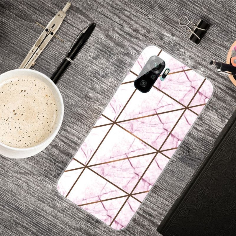 Cover Xiaomi Redmi Note 10 / Note 10S Sort Intens Marmor Med Geometri