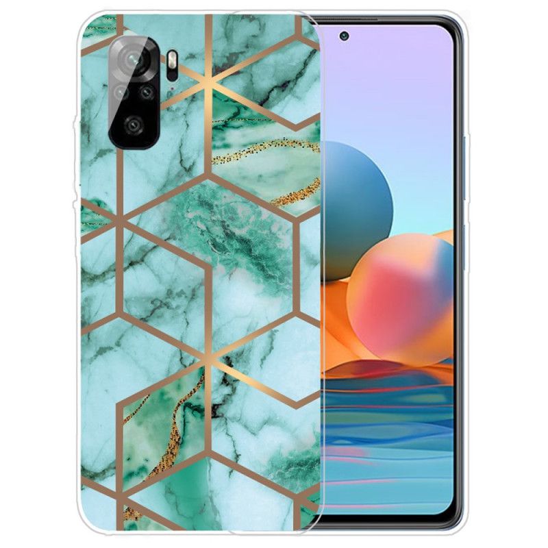 Cover Xiaomi Redmi Note 10 / Note 10S Sort Intens Marmor Med Geometri