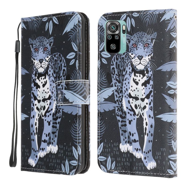 Flip Cover Læder for Xiaomi Redmi Note 10 / Note 10S Leopard Med Rem