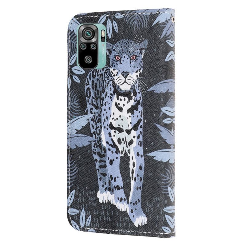 Flip Cover Læder for Xiaomi Redmi Note 10 / Note 10S Leopard Med Rem