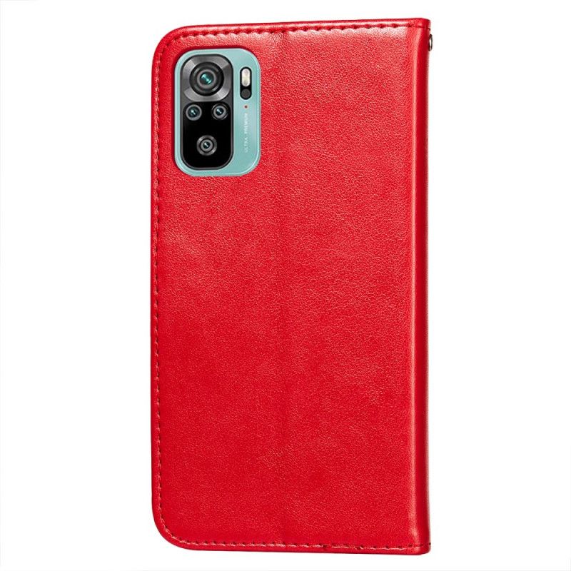 Flip Cover Læder for Xiaomi Redmi Note 10 / Note 10S Rød Blomsterbroderiprint