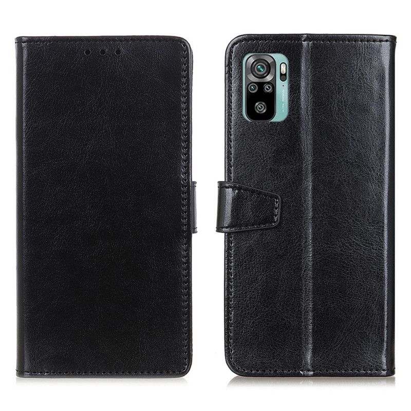 Flip Cover Læder for Xiaomi Redmi Note 10 / Note 10S Sort Enkel Skinnende Lædereffekt