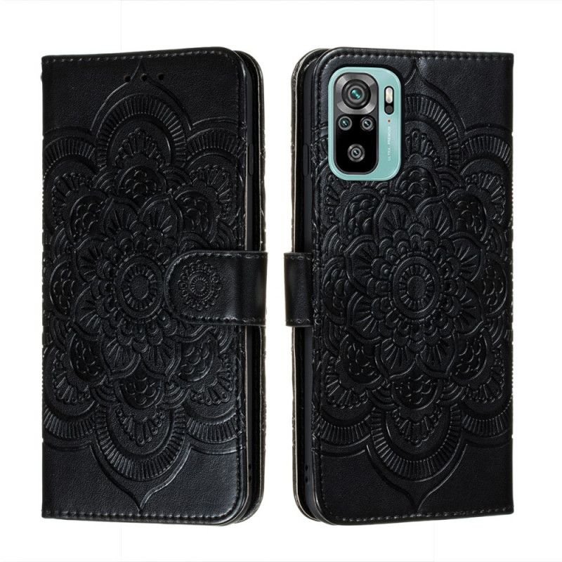 Flip Cover Læder for Xiaomi Redmi Note 10 / Note 10S Sort Fuld Mandala