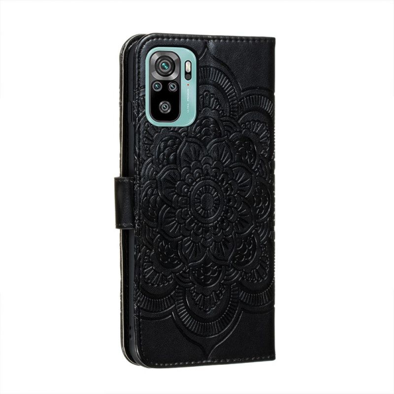 Flip Cover Læder for Xiaomi Redmi Note 10 / Note 10S Sort Fuld Mandala