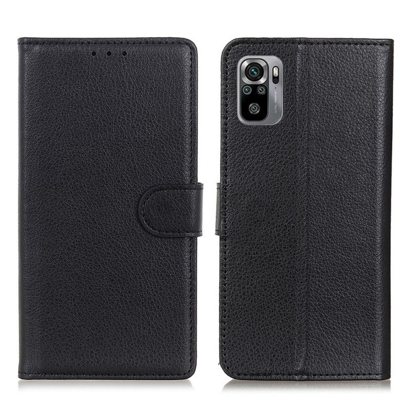 Flip Cover Læder for Xiaomi Redmi Note 10 / Note 10S Sort Premium Lychee-Lædereffekt