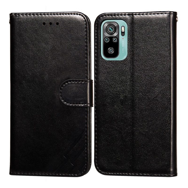 Flip Cover Læder for Xiaomi Redmi Note 10 / Note 10S Sort Skinnende Læderstil