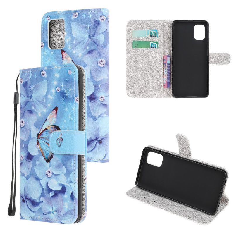 Flip Cover Læder Xiaomi Redmi Note 10 / Note 10S Diamant Sommerfugle Med Rem