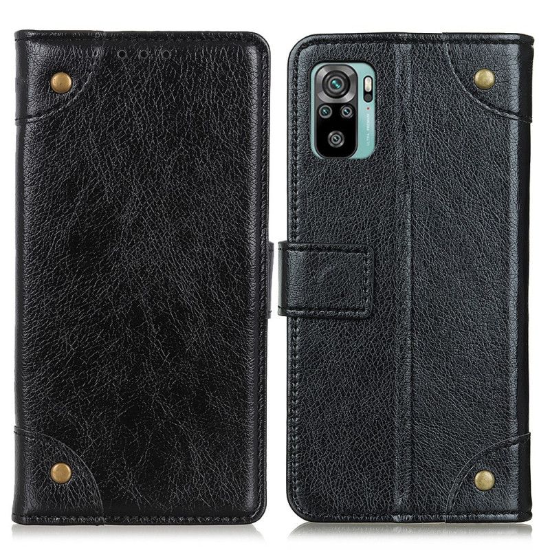 Flip Cover Læder Xiaomi Redmi Note 10 / Note 10S Sort Vintage Nitter Nappalæder Stil