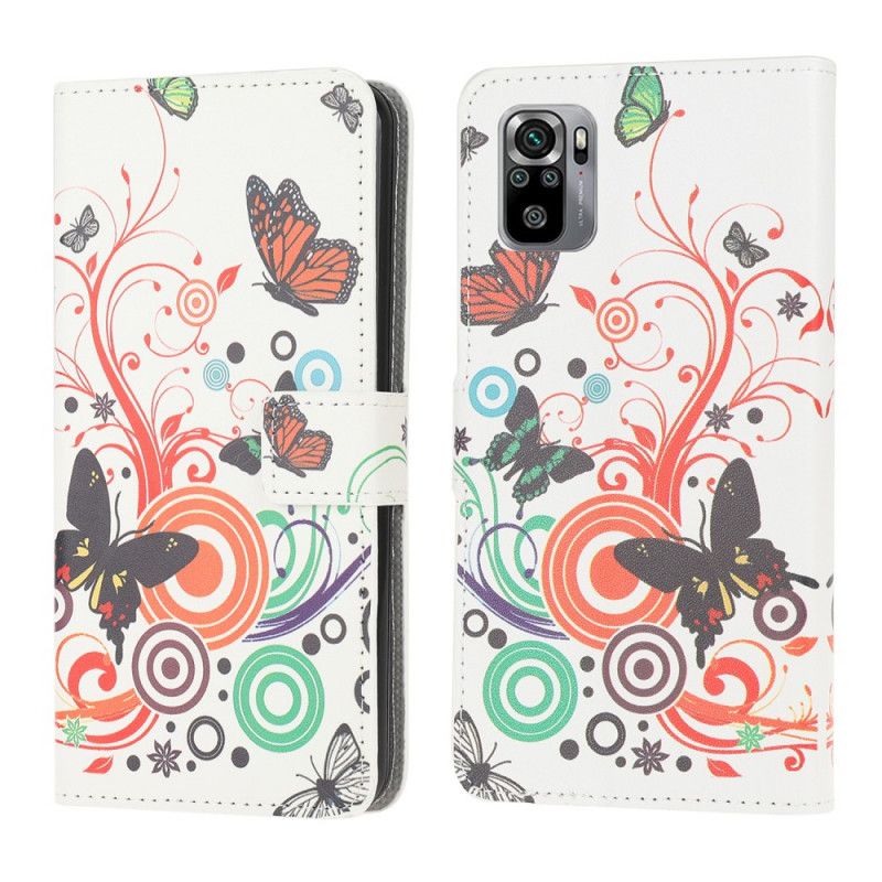 Flip Cover Xiaomi Redmi Note 10 / Note 10S Sort Sommerfugle Og Blomster