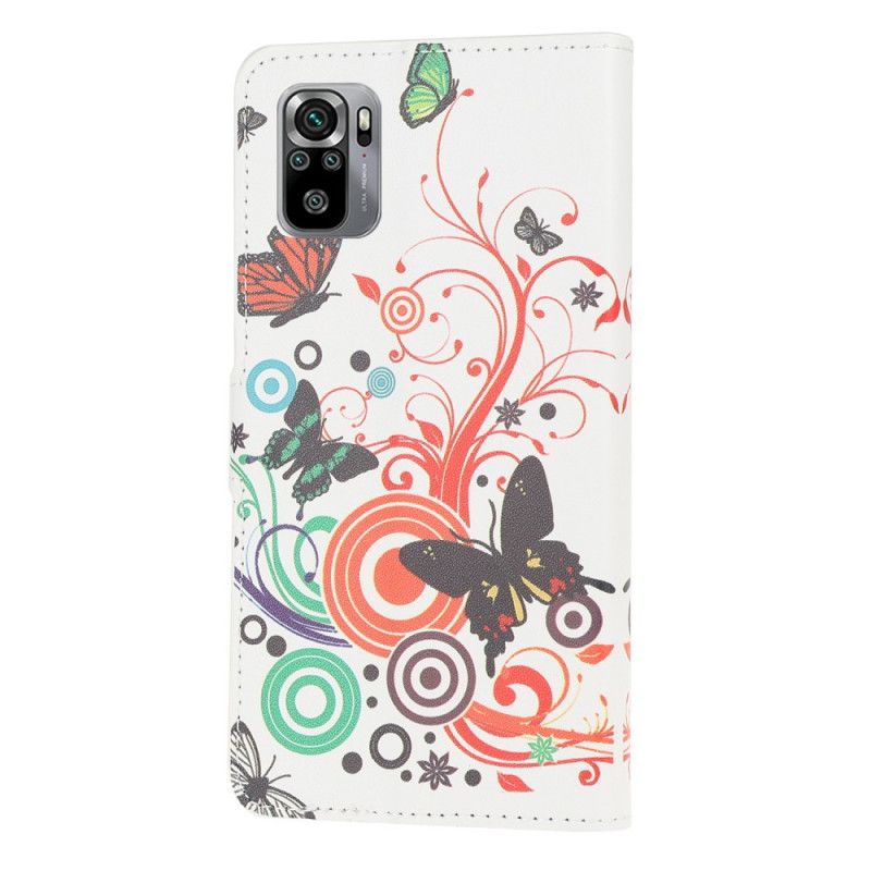 Flip Cover Xiaomi Redmi Note 10 / Note 10S Sort Sommerfugle Og Blomster