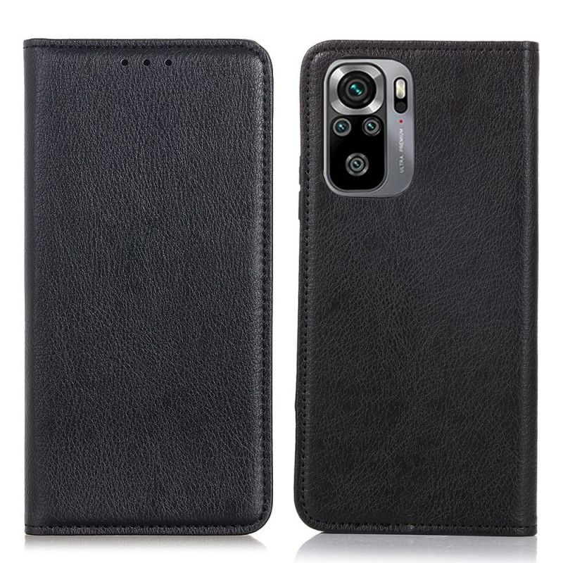 Læder Cover for Xiaomi Redmi Note 10 / Note 10S Sort Lychee Split Læder