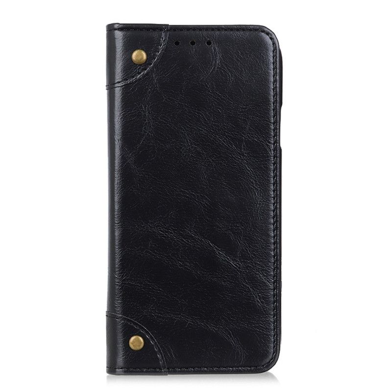 Læder Cover for Xiaomi Redmi Note 10 / Note 10S Sort Vintage Split Læder Nitter