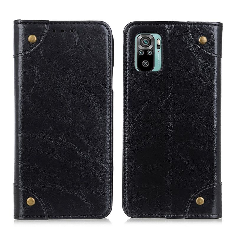 Læder Cover for Xiaomi Redmi Note 10 / Note 10S Sort Vintage Split Læder Nitter