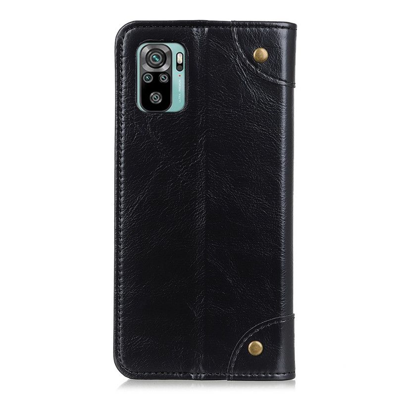 Læder Cover for Xiaomi Redmi Note 10 / Note 10S Sort Vintage Split Læder Nitter