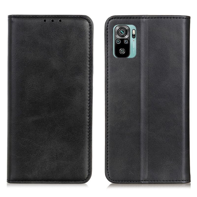 Læder Cover Xiaomi Redmi Note 10 / Note 10S Sort Delt Læder