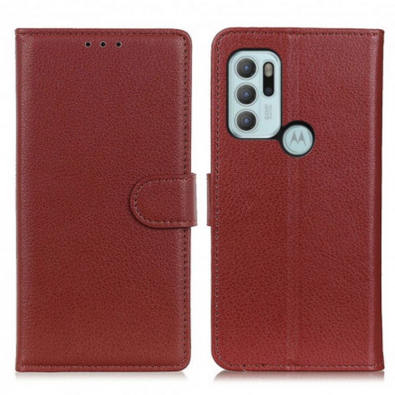 Læder Cover Moto G60s Telefon Etui Traditionelt Litchi Imiteret Læder