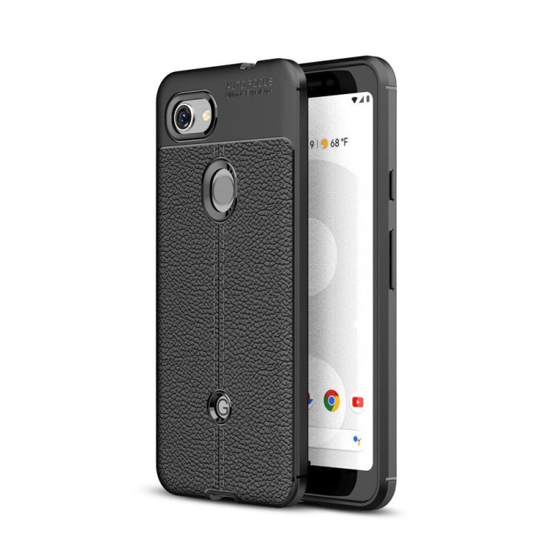 Cover Google Pixel 3A Sort Mobilcover Dobbeltlinjeret Lychee-Lædereffekt