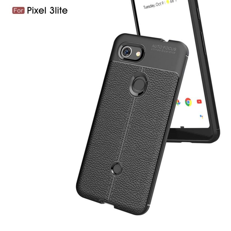 Cover Google Pixel 3A Sort Mobilcover Dobbeltlinjeret Lychee-Lædereffekt