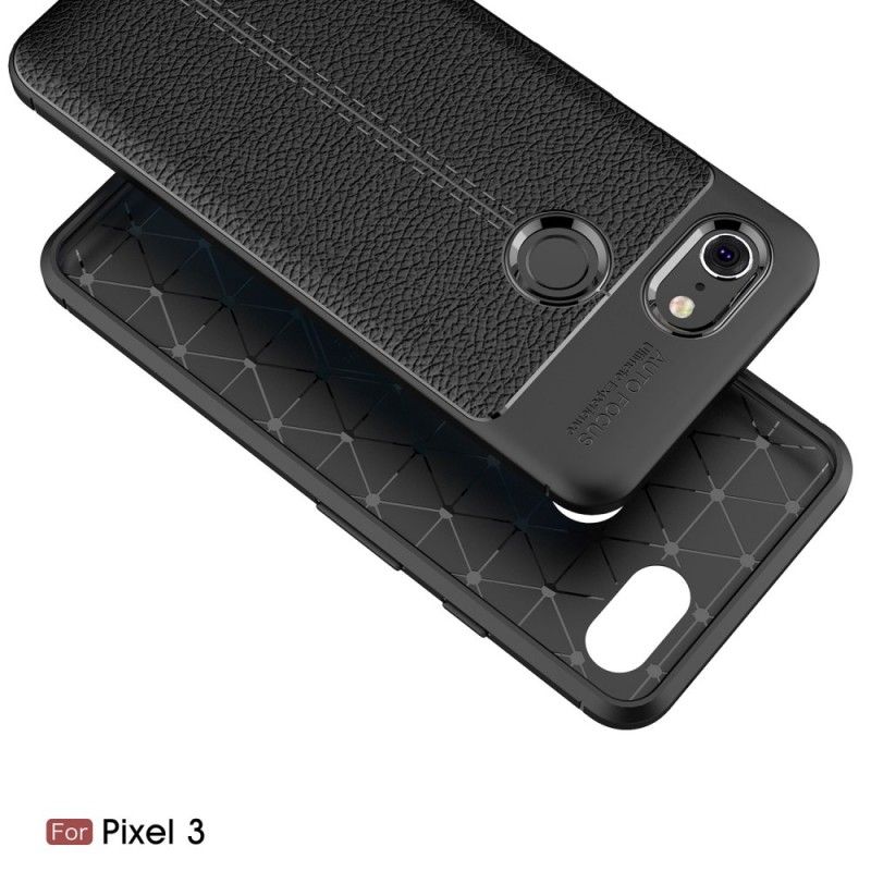 Cover for Google Pixel 3 Sort Dobbelt Line Lychee Læder Effekt