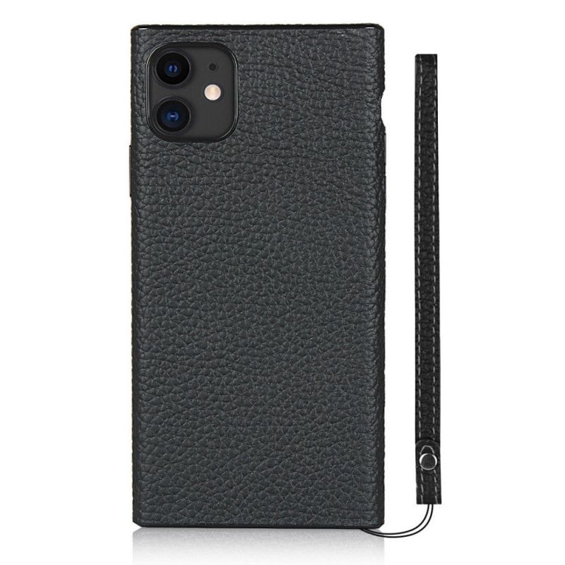 Cover iPhone 11 Sort Ægte Lychee Læder Med Rem Original