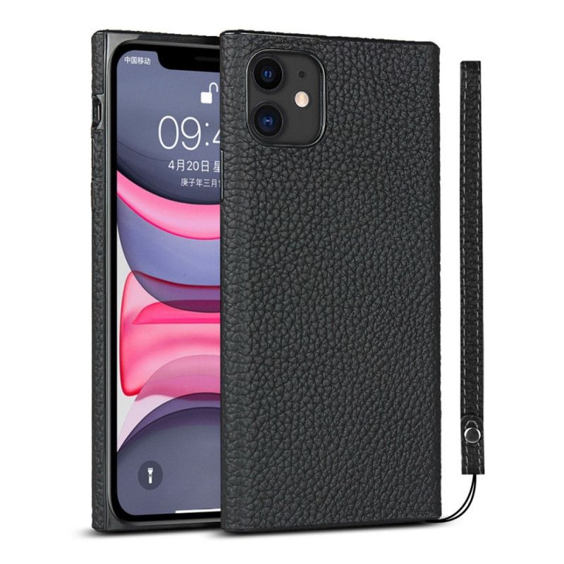 Cover iPhone 11 Sort Ægte Lychee Læder Med Rem Original