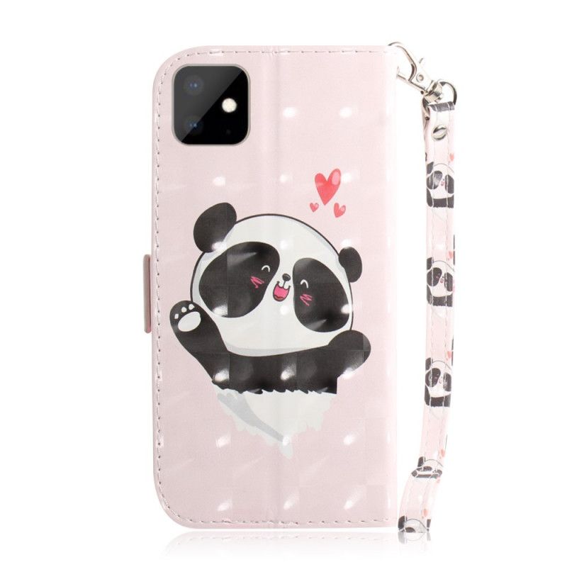 Flip Cover Læder for iPhone 11 Pandakærlighed Med Rem