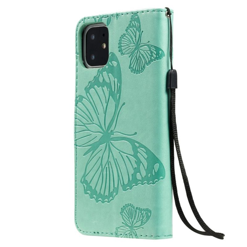 Flip Cover Læder for iPhone 11 Rød Kæmpestore Sommerfugle