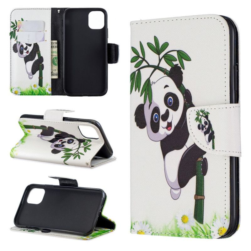 Flip Cover Læder iPhone 11 Panda På Bambus