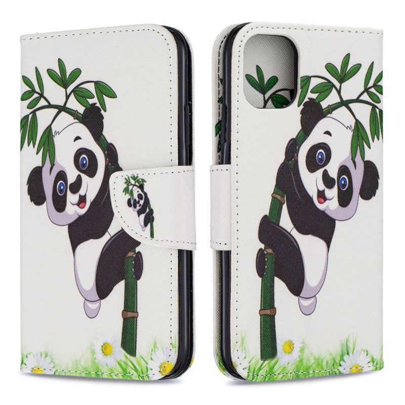 Flip Cover Læder iPhone 11 Panda På Bambus