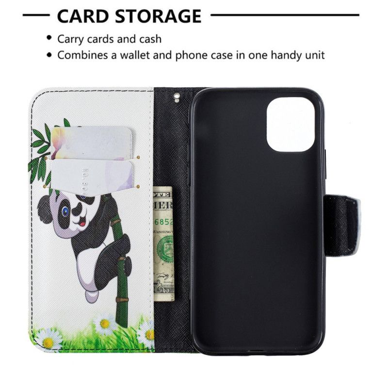 Flip Cover Læder iPhone 11 Panda På Bambus