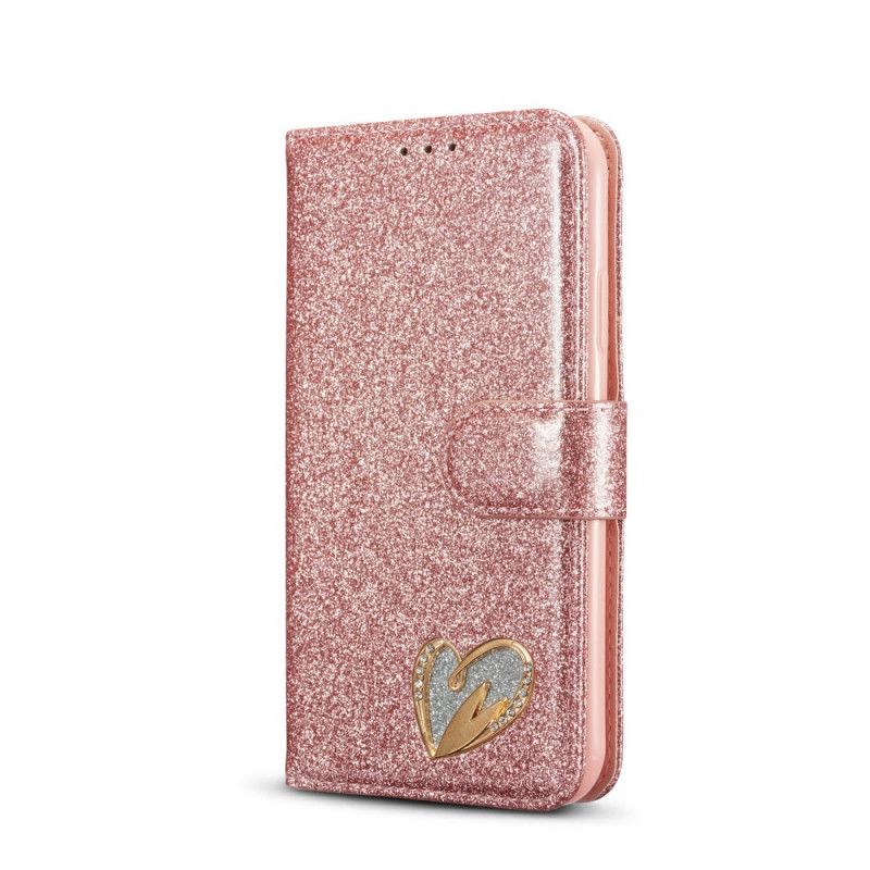 Flip Cover Læder iPhone 11 Sort Hjerte Glitter