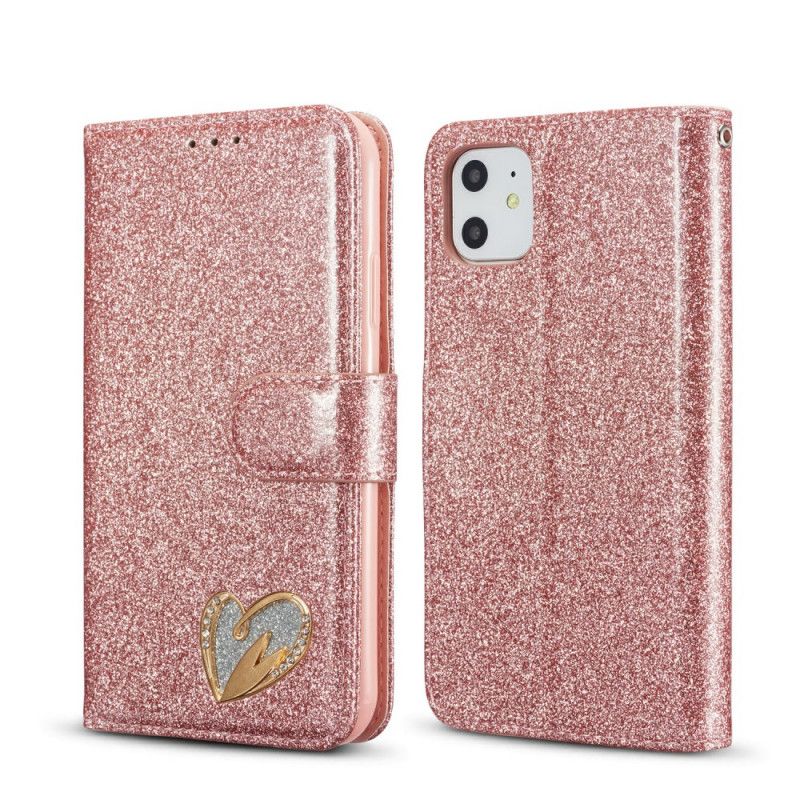 Flip Cover Læder iPhone 11 Sort Hjerte Glitter