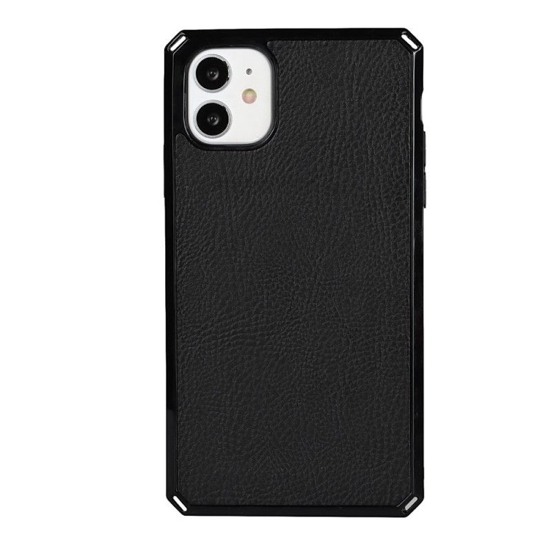 Læder Cover iPhone 11 Sort Mobilcover Ægte Lychee Læder Med Rem