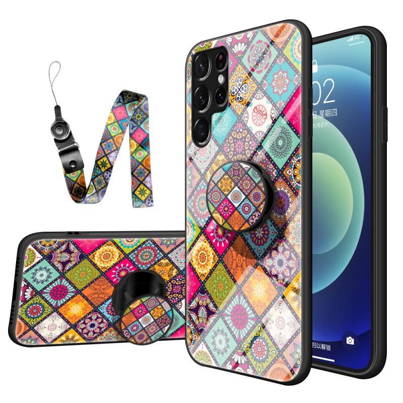 Cover Samsung Galaxy S22 Ultra 5G Patchwork Magnetisk Holder