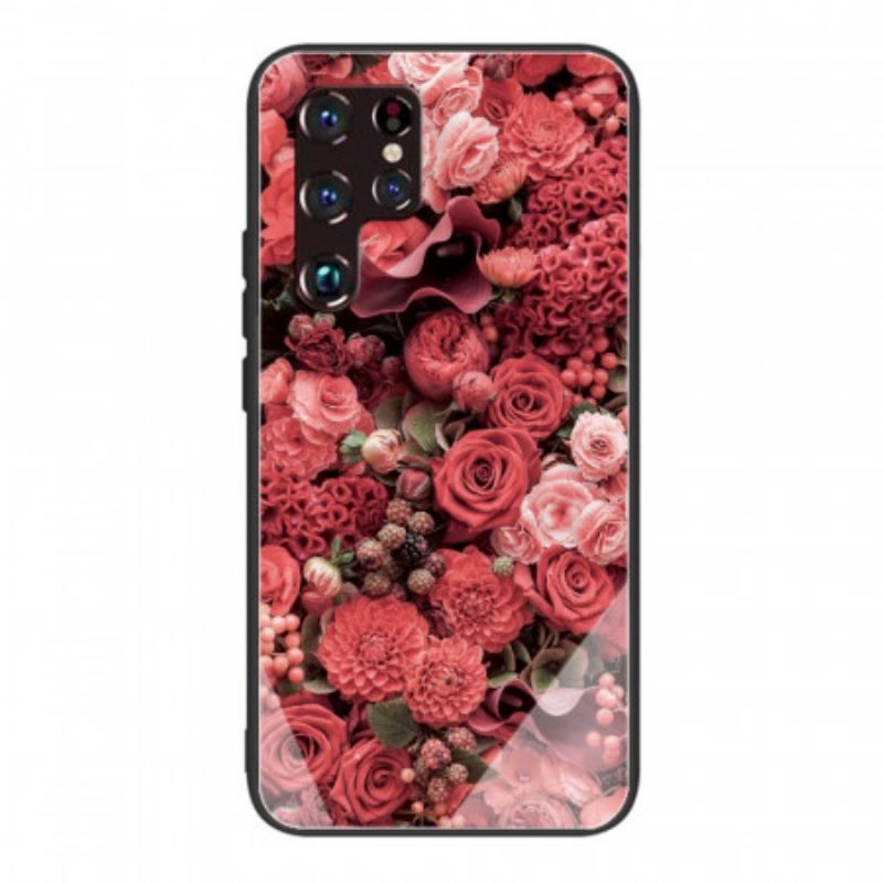 Cover Samsung Galaxy S22 Ultra 5G Rose Blomster Hærdet Glas