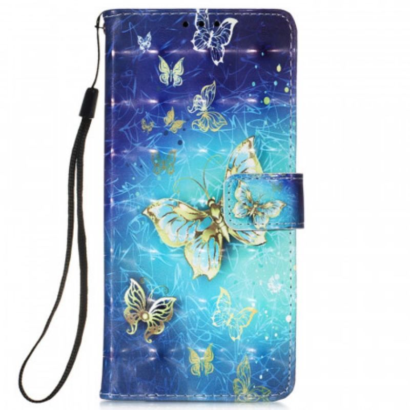 Flip Cover Samsung Galaxy S22 Ultra 5G Golden Butterflies Lanyard