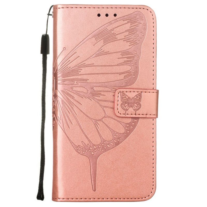 Flip Cover Samsung Galaxy S22 Ultra 5G Sommerfugledesign Med Snor