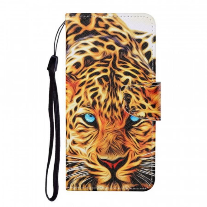 Læder Cover Samsung Galaxy S22 Ultra 5G Tiger Med Snor