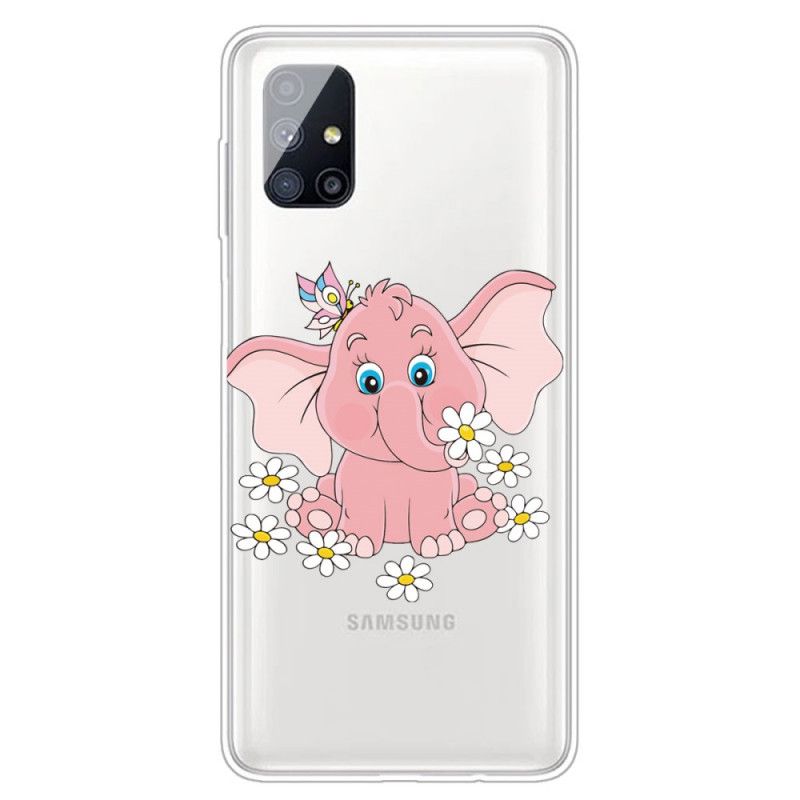 Cover for Samsung Galaxy M51 Gennemsigtig Lyserød Elefant