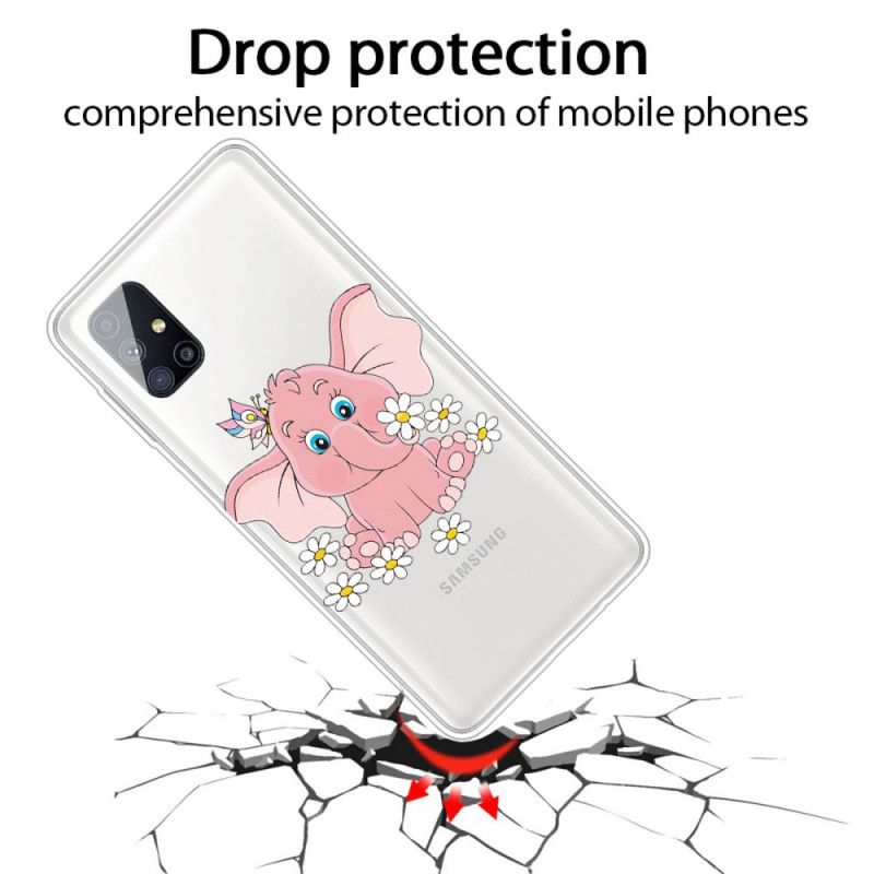 Cover for Samsung Galaxy M51 Gennemsigtig Lyserød Elefant