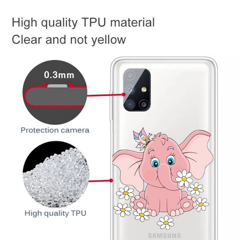 Cover for Samsung Galaxy M51 Gennemsigtig Lyserød Elefant