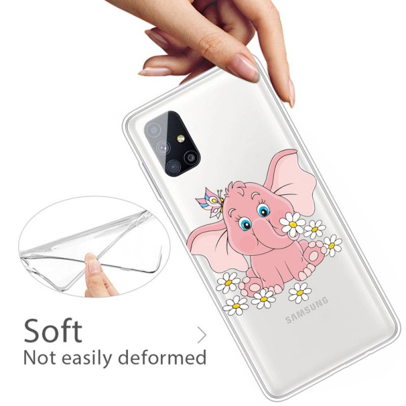 Cover for Samsung Galaxy M51 Gennemsigtig Lyserød Elefant