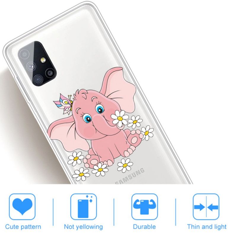 Cover for Samsung Galaxy M51 Gennemsigtig Lyserød Elefant