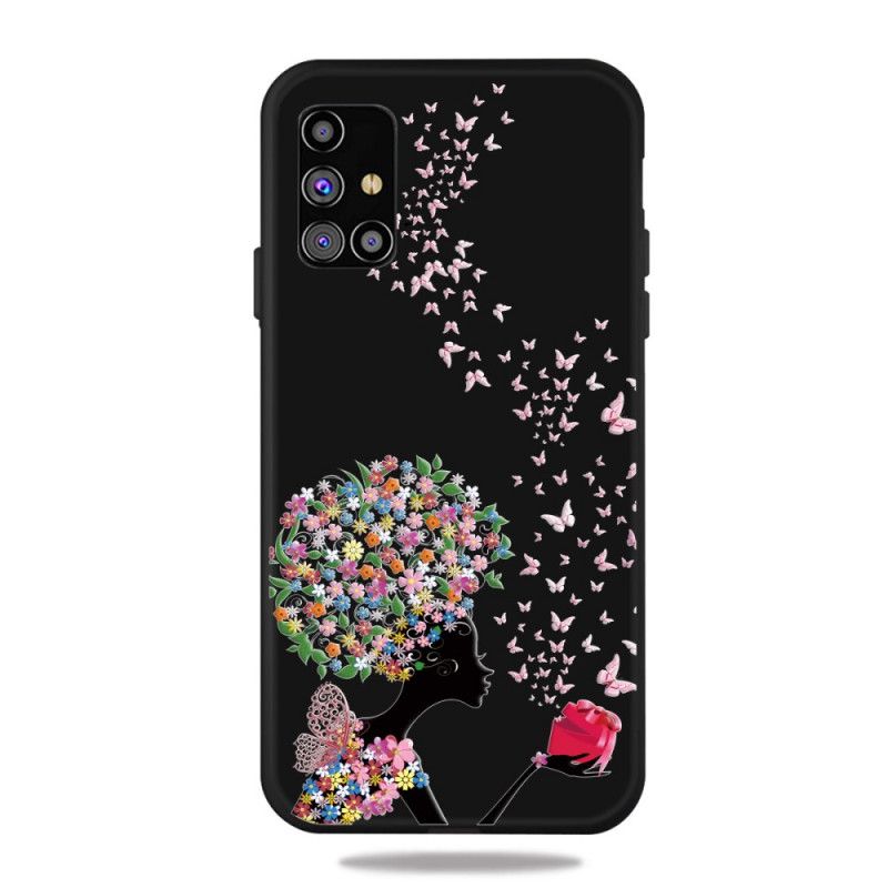 Cover for Samsung Galaxy M51 Kvinde Med Et Blomstret Hoved