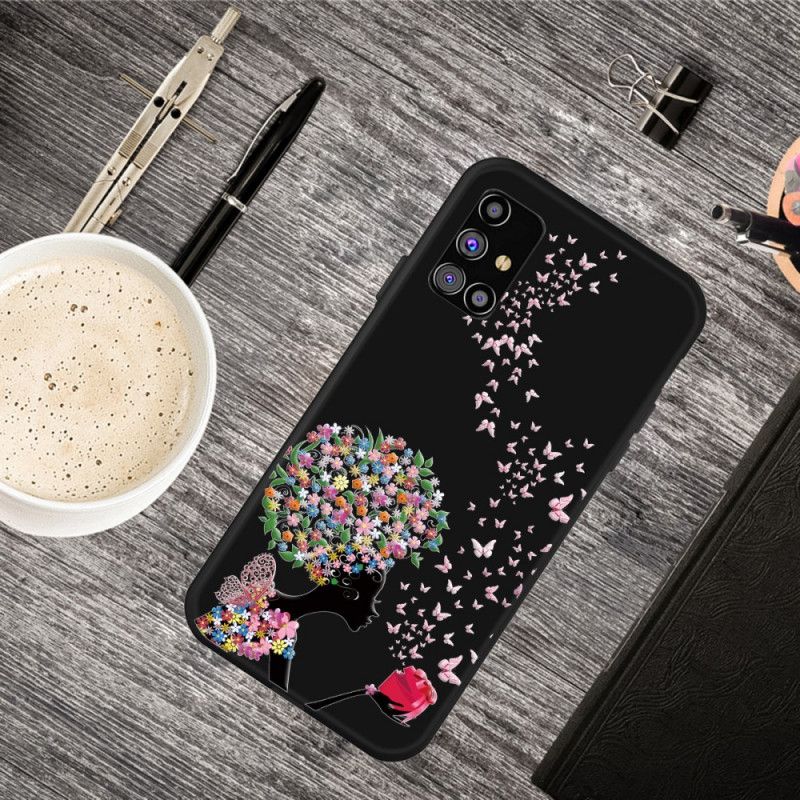 Cover for Samsung Galaxy M51 Kvinde Med Et Blomstret Hoved