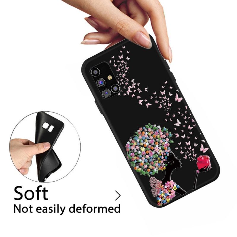 Cover for Samsung Galaxy M51 Kvinde Med Et Blomstret Hoved